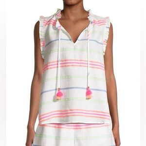 Vineyard Vines Guava Multi-Stripe Ruffle Popover in size M, GUC